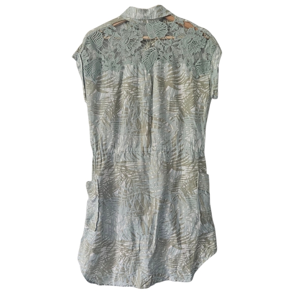 Dear John Tropical Green Linen Blend Tie Waist Dress Size S - Picture 2 of 11